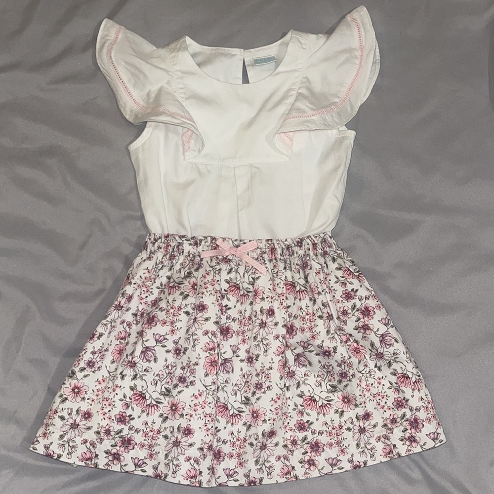 Edgehill Collection Floral Skirt with Coordinating White and Pink Top
